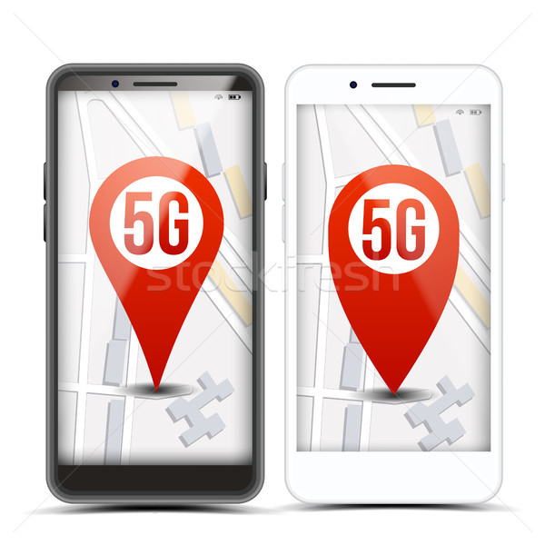 5G Pointer Sign On Mobile Screen Vector. Smart Phone. Red Icon. Internet Wi-Fi Connection. Speed. Wi Stock photo © pikepicture