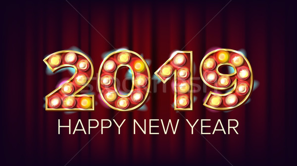 2019 Happy New Year Vector. Background Decoration. Greeting Card Design. 2019 Light Sign. 3D Electri Stock photo © pikepicture