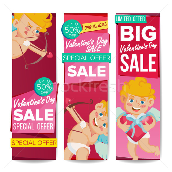 Valentine s Day Sale Banner Set Vector. February 14 Cupid. Online Shopping. Valentine Website Vertic Stock photo © pikepicture