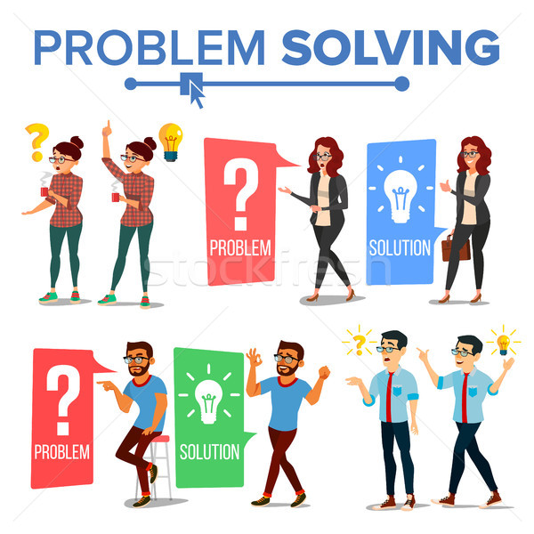 Problem Solving Concept Vector. Thinking Man And Woman. Question Mark, Light Bulb. Creative Project  Stock photo © pikepicture