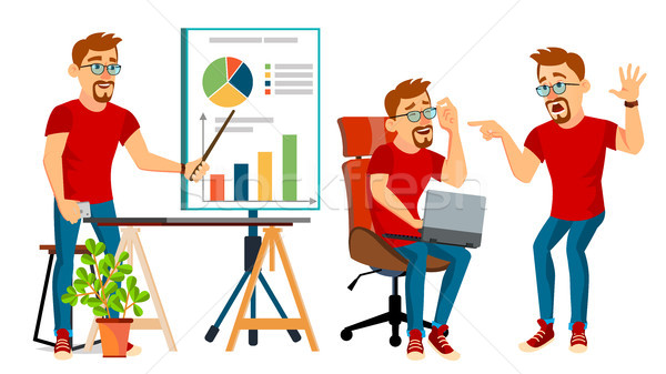 Stock photo: Business Man Character Vector. Working Man. Bearded. Environment Process Creative Studio. Male Worke