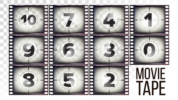 Movie Tape Countdown Vector. Monochrome Brown Grunge Film Strip. From Ten To Zero. Isolated On Trans Stock photo © pikepicture