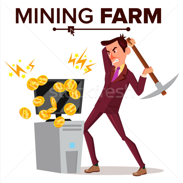Mining Farm Vector. Businessman Miner. Cryptography Currency. Modern Industry. Server Database. Isol Stock photo © pikepicture