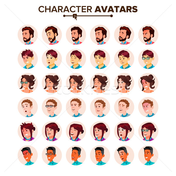 People Avatar Set Vector. Man, Woman. User Person. Trendy Image. Comic Face Art. Cheerful Worker. Ro Stock photo © pikepicture