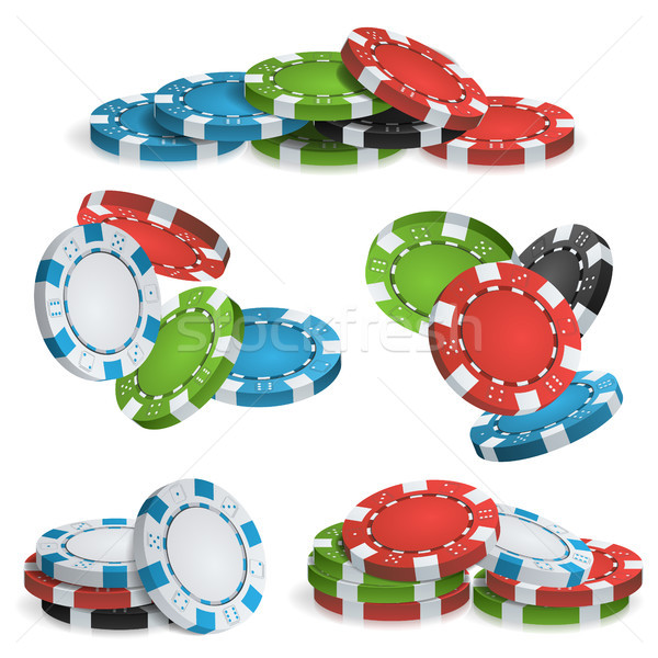 Casino Chips Stacks Vector. 3D Realistic. Colored Poker Game Chips Falling Dawn Sign Illustration. Stock photo © pikepicture
