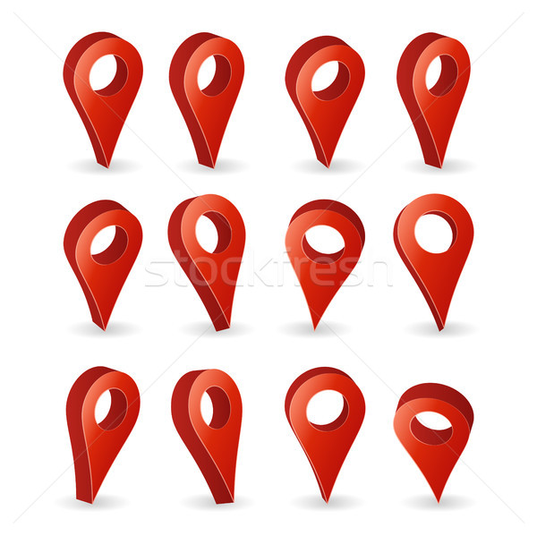3d Map Pointer Vector. Set Red Navigator Symbol Isolated On White Background With Soft Shadow. GPS L Stock photo © pikepicture