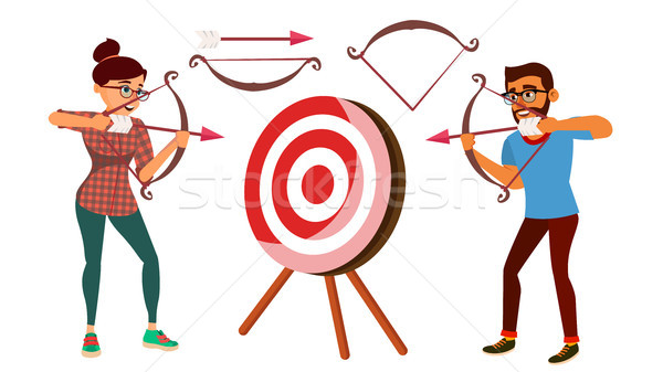 Archery Concept Vector. Woman And Man Shooting From A Bow In A Target. Archery Player Aiming At Targ Stock photo © pikepicture