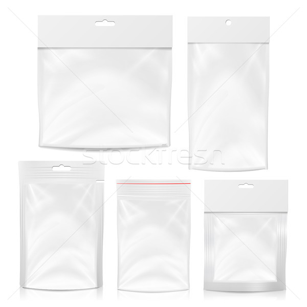 Plastic Polyethylene Pocket Bag Set Vector Blank. Realistic Mock Up Template Of Plastic Pocket Bag W Stock photo © pikepicture