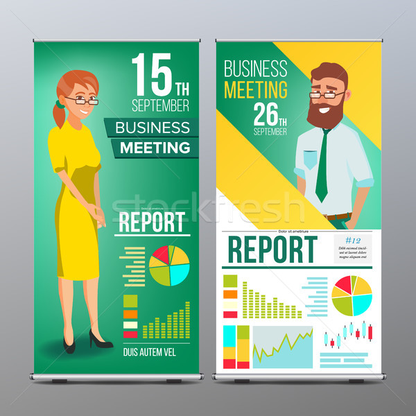 Stock photo: Roll Up Banner Vector. Vertical Billboard Template. Businessman And Business Woman. Expo, Presentati