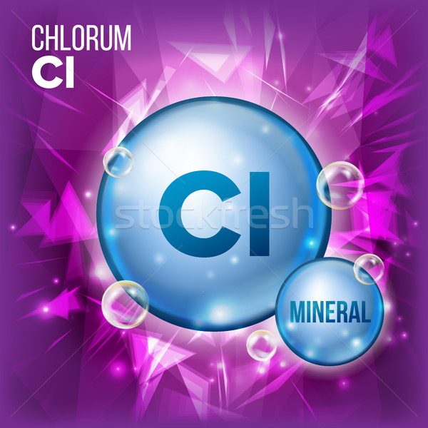 Cl Chlorum Vector. Mineral Blue Pill Icon. Vitamin Capsule Pill Icon. Substance For Beauty, Cosmetic Stock photo © pikepicture