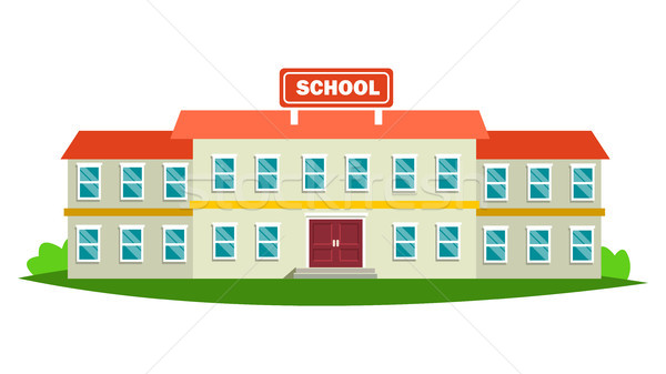 School Building Vector. Modern Education City Construction. Urban Sign. Font Yard. Isolated Flat Car Stock photo © pikepicture