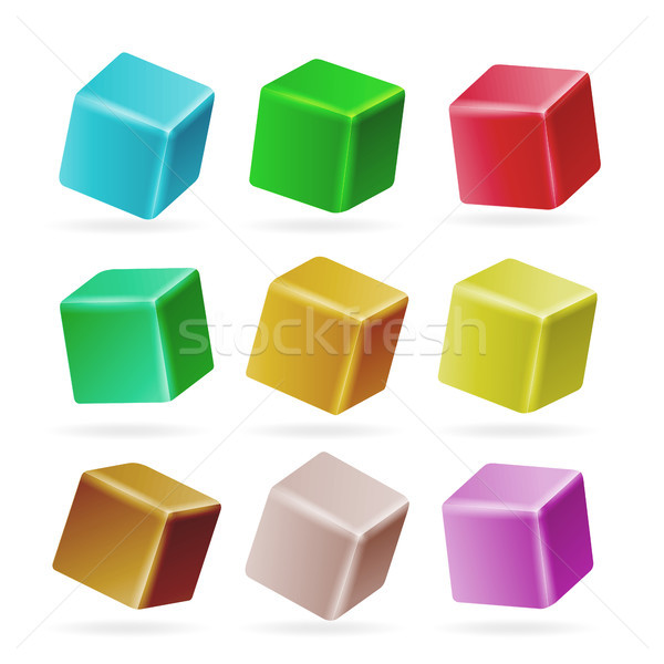 Stockfoto: Kleurrijk · kubus · 3D · ingesteld · vector · perspectief
