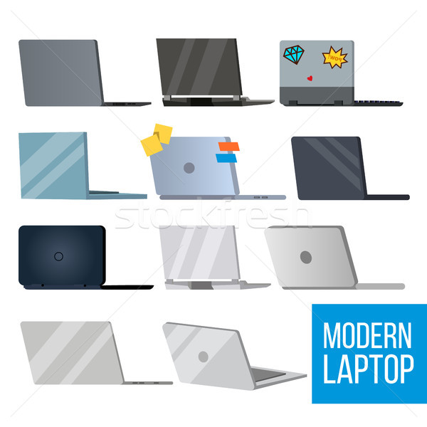 Stock photo: Laptop Set Vector. Modern Office Laptop Monitors. Office, Home, Laptop Screen, Digital Display. Diff