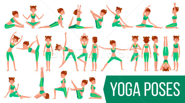 Yoga Woman Poses Set Vector. Relaxation And Meditation. Stretching And Twisting. Practicing. Body In Stock photo © pikepicture