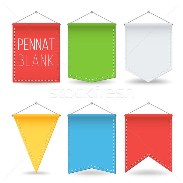Pennant Blank Set Vector. Colorful Hanging On Wall Empty Pennants Banners. Mock Up Isolated Illustra Stock photo © pikepicture