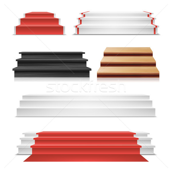 Winner Podium Set Vector. Red Carpet. Wooden Staircase. Pedestal Blank, Template, Mock Up. Isolated  Stock photo © pikepicture