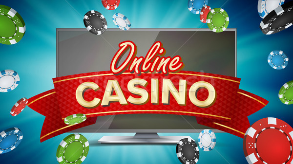 Online Casino Poster Vector. Modern Computer Monitor Concept. Jackpot Billboard, Marketing Luxury Il Stock photo © pikepicture