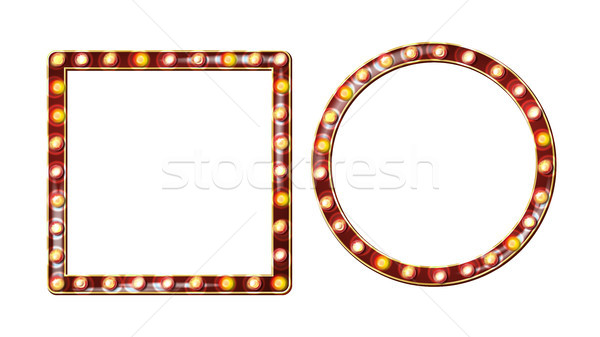 Retro Billboard Vector. Shining Light Sign Board. Realistic Shine Lamp Frame. 3D Electric Glowing El Stock photo © pikepicture