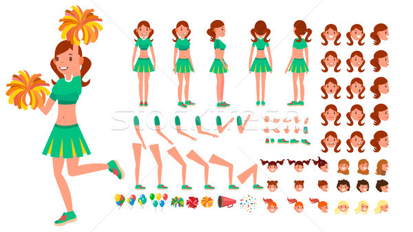 Cheerleader Girl Vector. Animated Character Creation Set. Sport Fan Dancing Cheerleading Woman. Full Stock photo © pikepicture