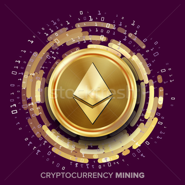 Mining Ethereum Cryptocurrency Vector. Golden Coin, Digital Stream. Futuristic Money. Fintech Blockc Stock photo © pikepicture