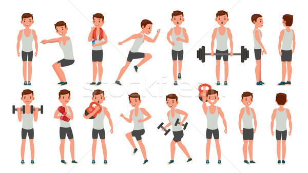 Fitnessz férfi vektor különböző súlyzós edzés testmozgás Stock fotó © pikepicture