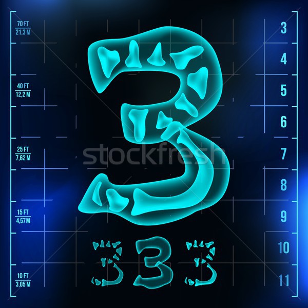 3 Number Vector. Three Roentgen X-ray Font Light Sign. Medical Radiology Neon Scan Effect. Alphabet. Stock photo © pikepicture