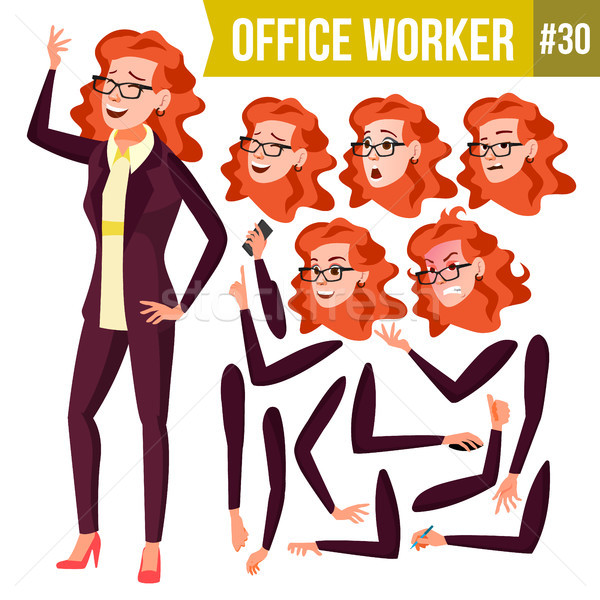 Office Worker Vector.Woman. Successful Officer, Clerk, Servant. Adult Business Woman. Face Emotions, Stock photo © pikepicture