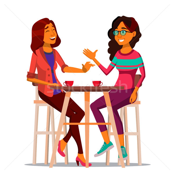 Two Woman Friends Drinking Coffee Vector. Best Friends In Cafe. Sitting Together In Restaurant. Comm Stock photo © pikepicture