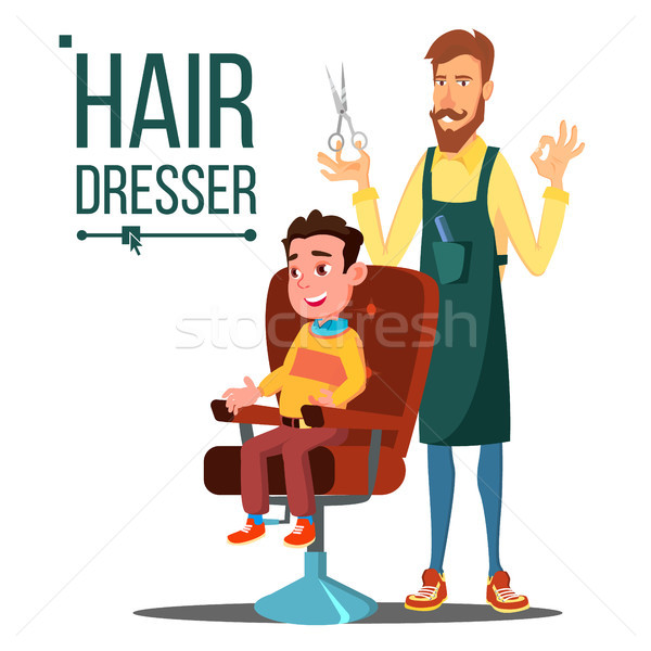 Hairdresser And Child, Teen Vector. Doing Client Haircut. Barber. Isolated Flat Cartoon Illustration Stock photo © pikepicture