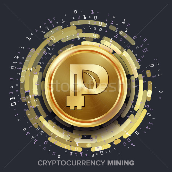 Mining Peercoin Cryptocurrency Vector. Golden Coin, Digital Stream. Futuristic Money. Fintech Blockc Stock photo © pikepicture