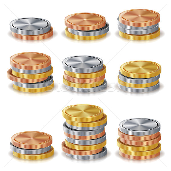 Gold, Silver, Bronze, Copper Coins Stacks Vector. Finance Icons, Sign, Success Banking Cash Symbol.  Stock photo © pikepicture