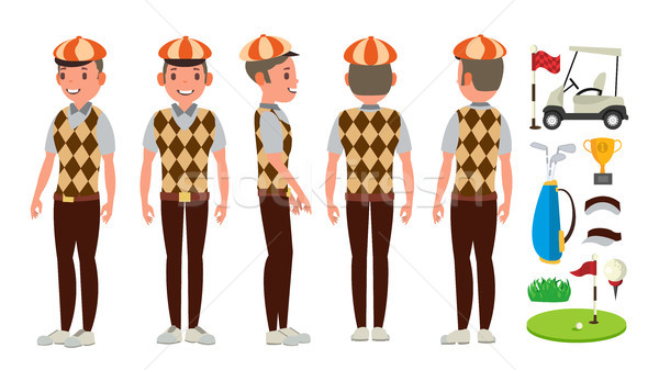 Golf Player Vector. Playing Golfer Male. Different Poses. Isolated Flat Cartoon Character Illustrati Stock photo © pikepicture