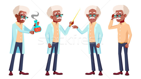 Old Man Poses Set Vector. Black. Afro American. Elderly People. Senior Person. Aged. Positive Pensio Stock photo © pikepicture