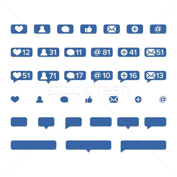 Notifications Icons Template Vector. Social network app symbols of heart like, new message bubble, f Stock photo © pikepicture