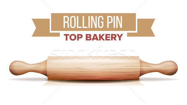 Rolling pin, dough roller isolated against white background. Wood