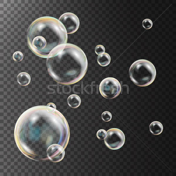 Realistic Soap Bubbles Vector. Rainbow Reflection. Aqua Wash. Isolated Illustration Stock photo © pikepicture