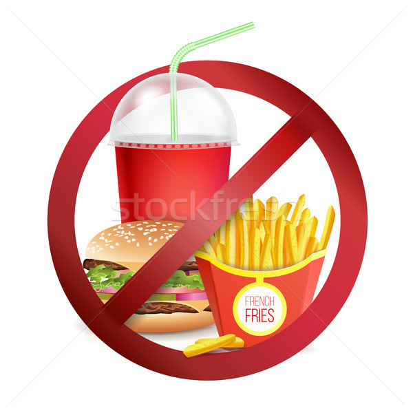 Fast Food Danger Label Vector. No Food Or Drinks Allowed Sign. Isolated Realistic illustration. Stock photo © pikepicture