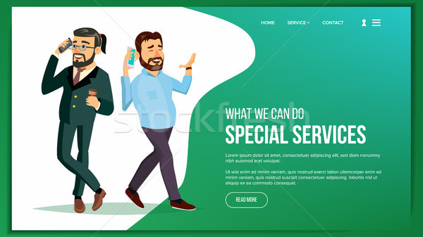 Website Page Vector. Business Website. Processes And Office Situation. Cartoon Team. Support Solutio Stock photo © pikepicture