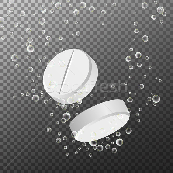Soluble Drug With Fizzy Isolated On Checkered Background. Vector Illustration. Vitamin In Water Effe Stock photo © pikepicture