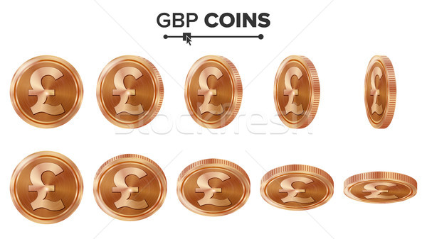 Money. GBP 3D Copper Coins Vector Set. Realistic Illustration. Flip Different Angles. Money Front Si Stock photo © pikepicture