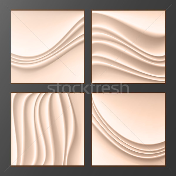 Wavy Silk Abstract Background Vector. Abstract Wavy Silk Backgrounds Set In Cream Color. Realistic C Stock photo © pikepicture