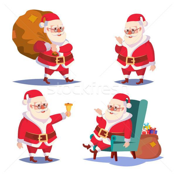 Foto stock: Papai · noel · conjunto · isolado · vetor · desenho · animado · natal