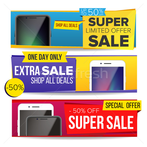 Sale Banner Collection Vector. Mobile Phone. Website Color Web Banners Design. Advertising Element.  Stock photo © pikepicture