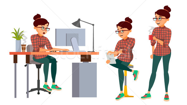 Business Woman Character Vector. Working Female, Girl. Team Room. Desk. Brainstorming. Environment P Stock photo © pikepicture
