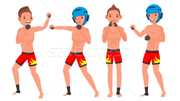 MMA Male Player Vector. Fighting On Ring, Cage, Arena. Playing In Different Poses. Man Athlete. Isol Stock photo © pikepicture