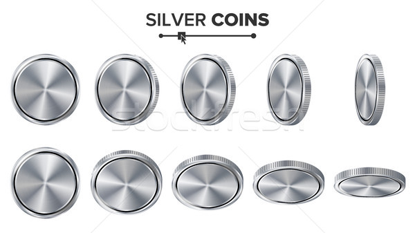 Stockfoto: Lege · 3D · zilver · munten · vector · ingesteld