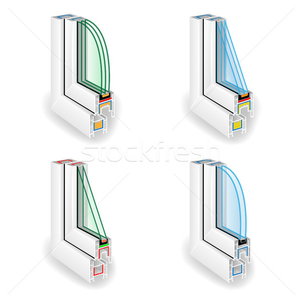 Plastic Window Frame Profile. Structure Corner Window. Two And Three Transparent Glass. Vector Illus Stock photo © pikepicture