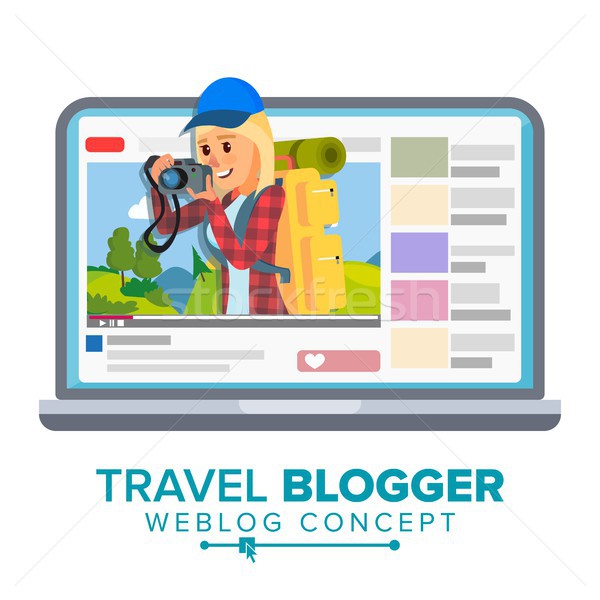 Travel Weblog Concept Vector. Personal Blog About Tourism And Hiking. Blogosphere Online. Girl Popul Stock photo © pikepicture