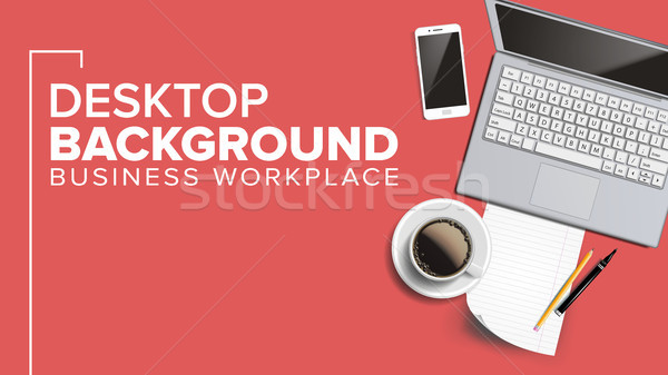 Top View Office Workplace Background Vector. Freelance Minimalism Desktop Composition. Place For Tex Stock photo © pikepicture