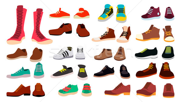 Footwear Set Vector. Fashionable Shoes. Boots. For Man And Woman. Web Icon. Flat Cartoon Isolated Il Stock photo © pikepicture
